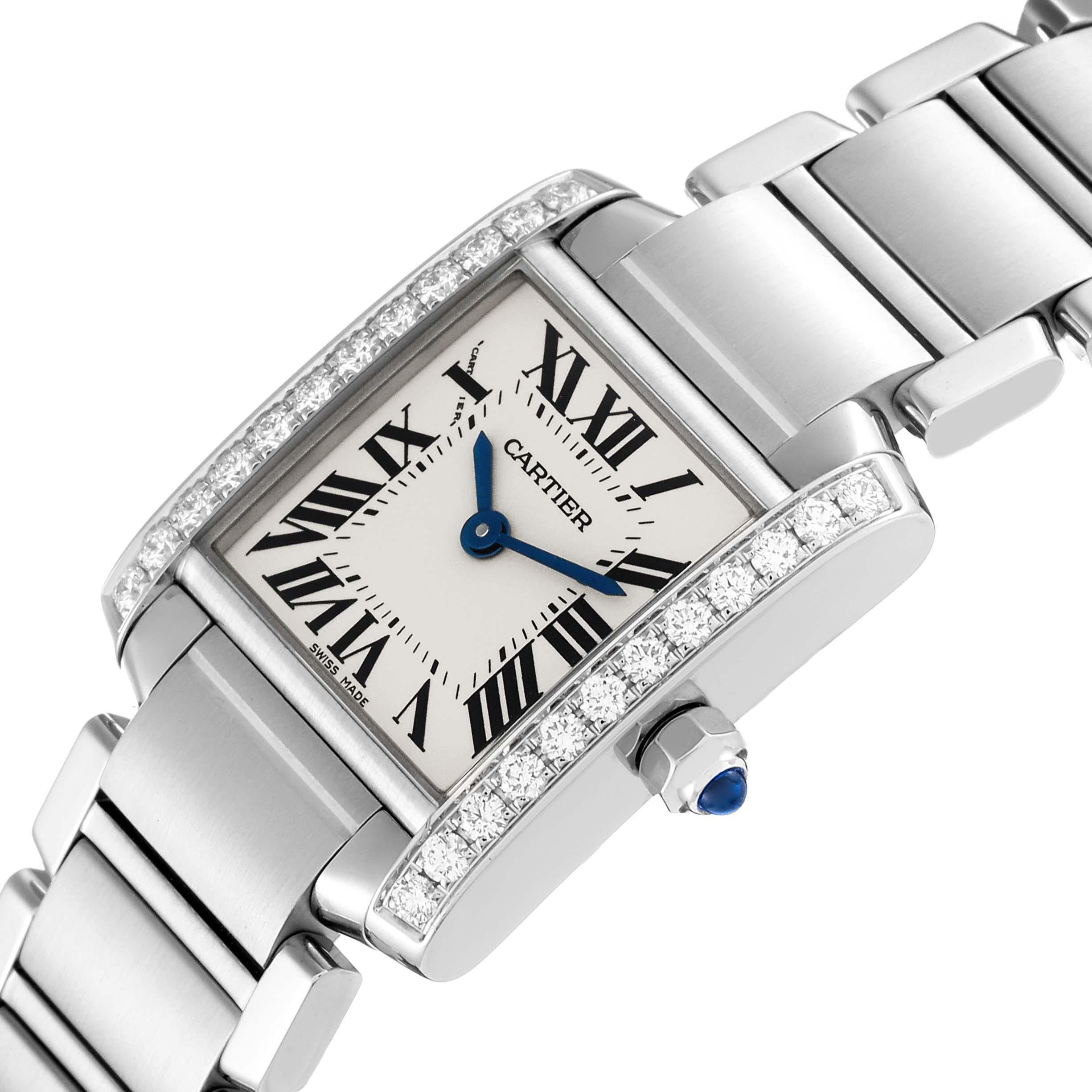 Cartier Tank Francaise Small Steel Diamond Bezel Ladies Watch W4TA0008 Box Card For Sale 1