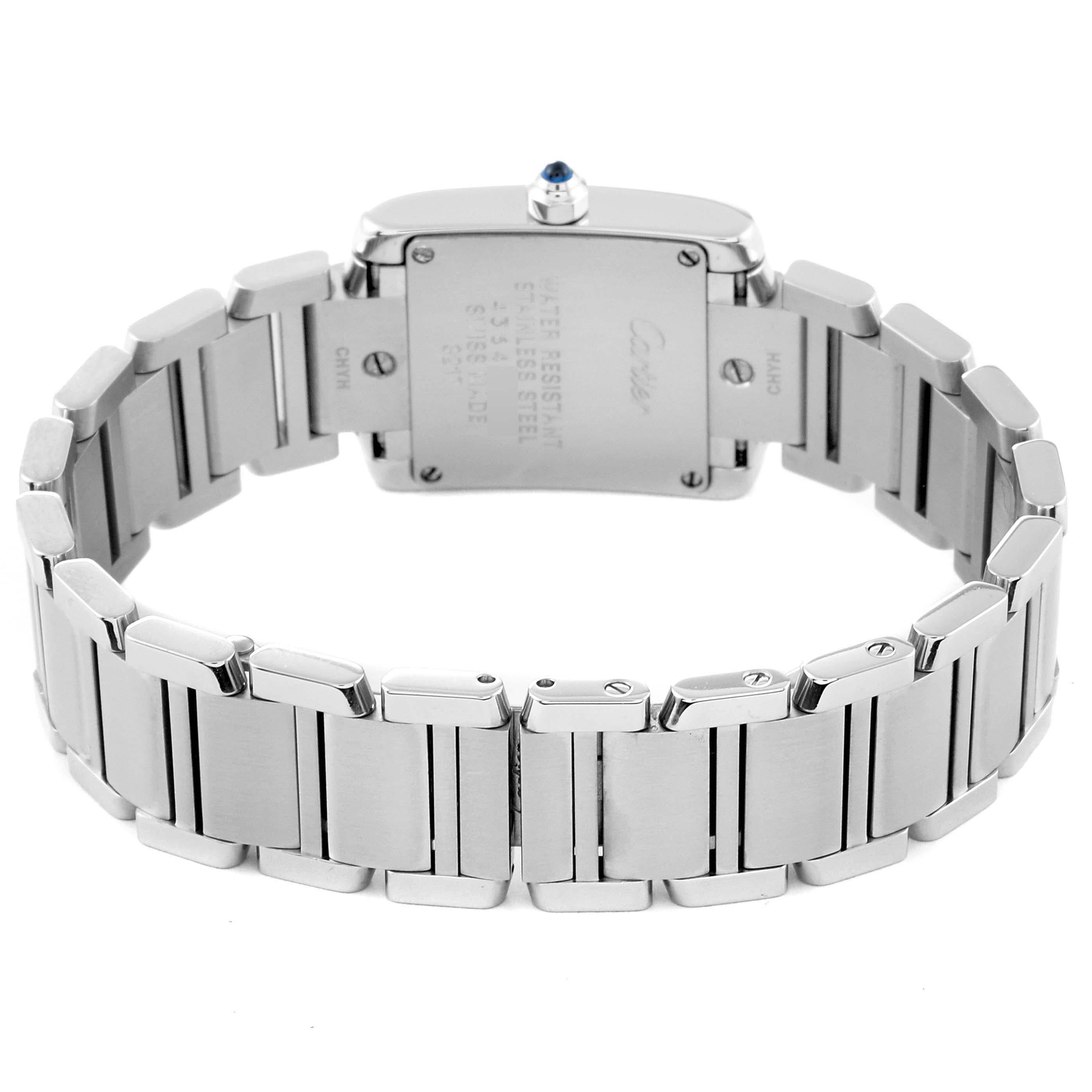 Cartier Tank Francaise Small Steel Diamond Bezel Ladies Watch W4TA0008 Box Card For Sale 2