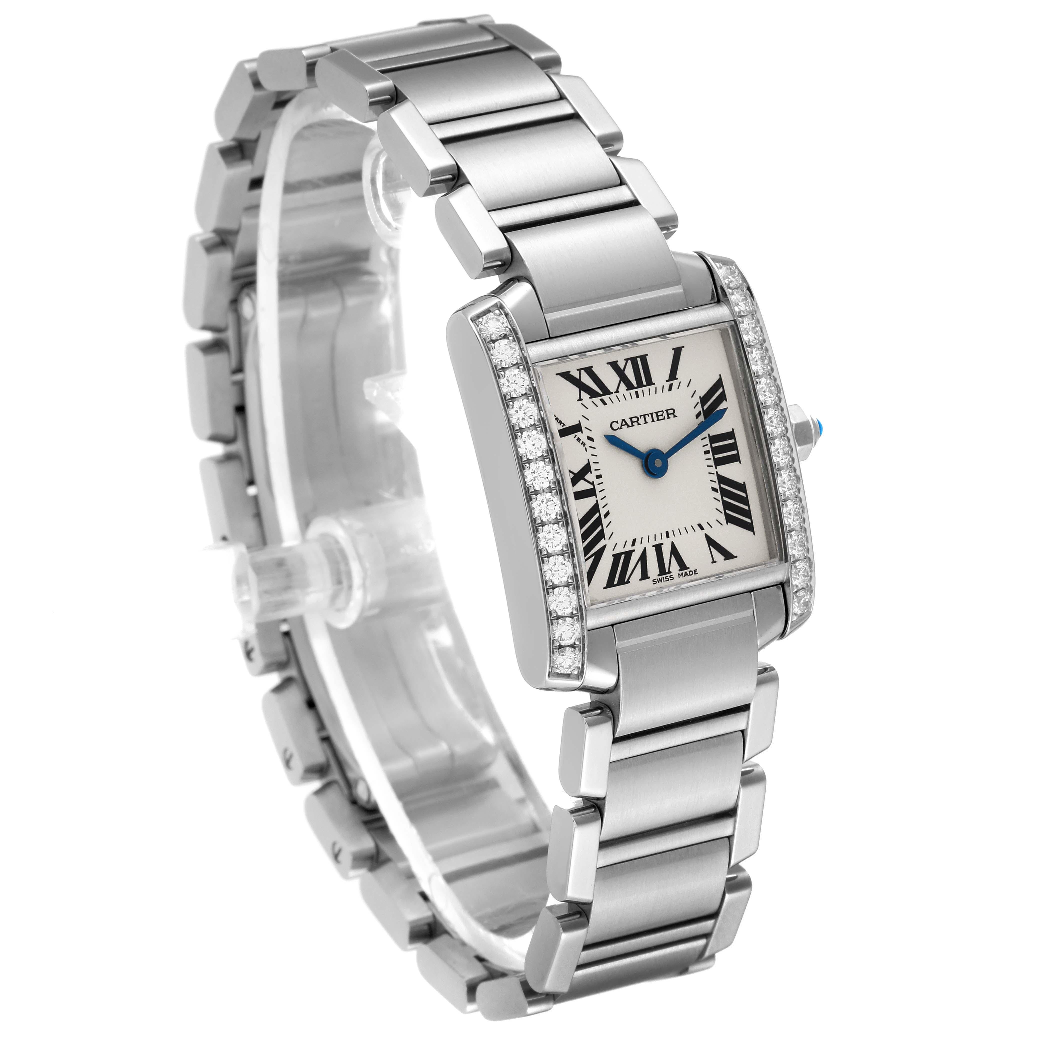 Cartier Tank Francaise Small Steel Diamond Bezel Ladies Watch W4TA0008 Box Card For Sale 3