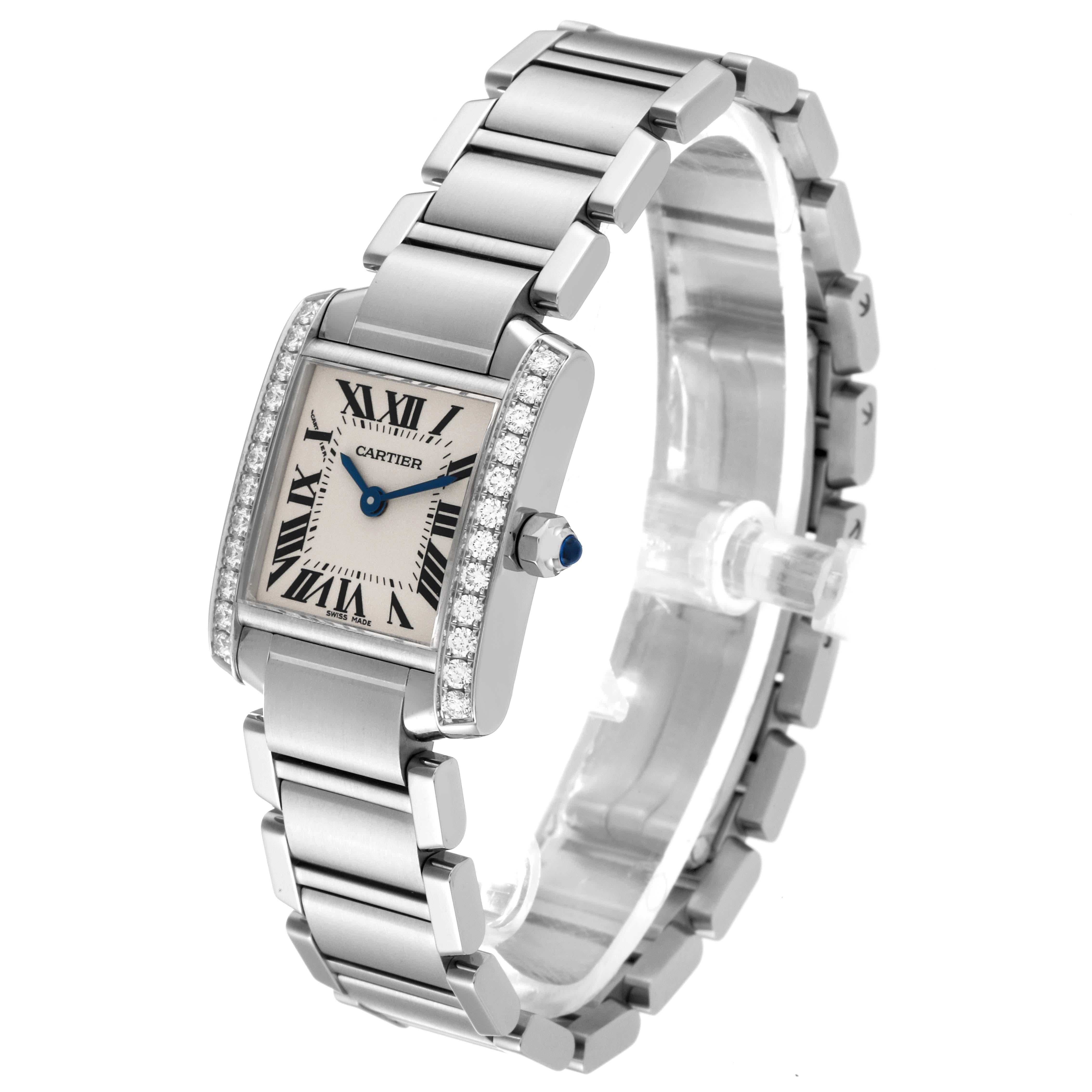 Cartier Tank Francaise Small Steel Diamond Bezel Ladies Watch W4TA0008 Box Card For Sale 4