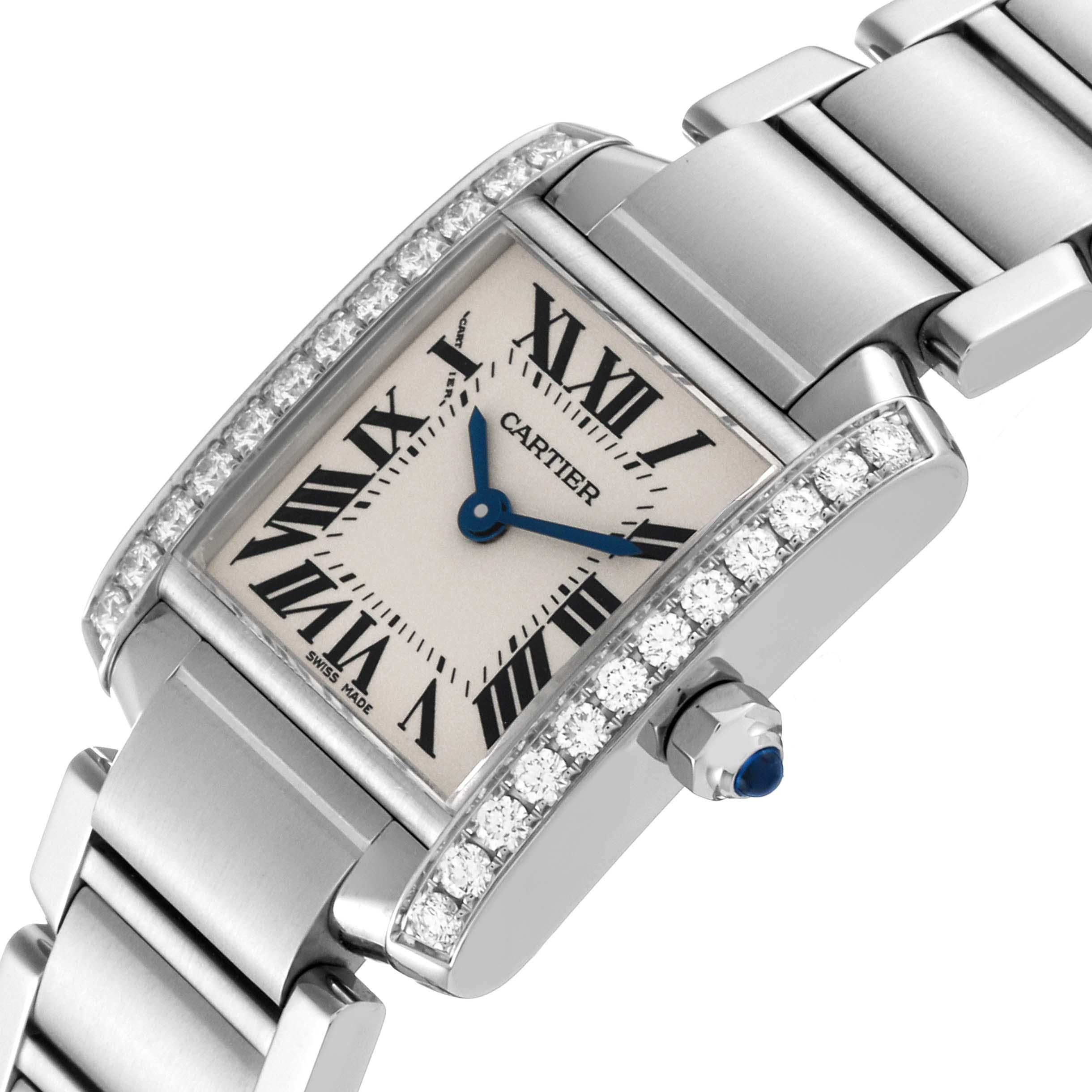 Cartier Tank Francaise Small Steel Diamond Bezel Ladies Watch W4TA0008 Box Card For Sale 5