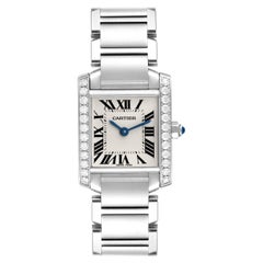 Cartier Tank Francaise Piccolo Orologio da donna con lunetta in acciaio e diamanti W4TA0008 Scheda Box