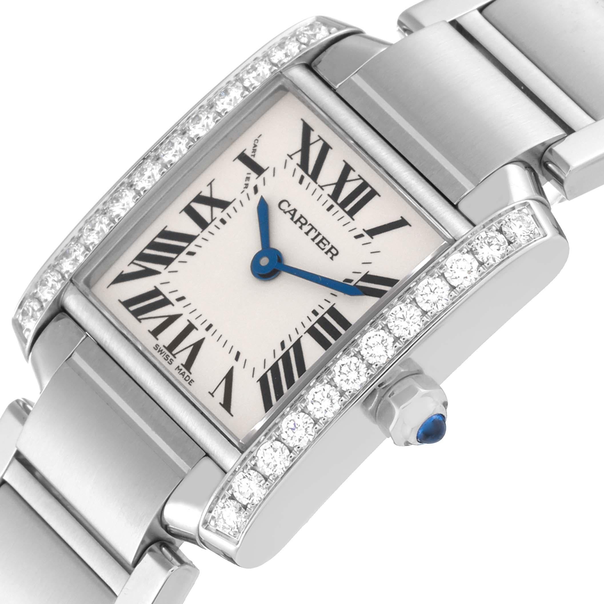Cartier Tank Francaise Small Steel Diamond Bezel Ladies Watch W4TA0008 In Excellent Condition In Atlanta, GA