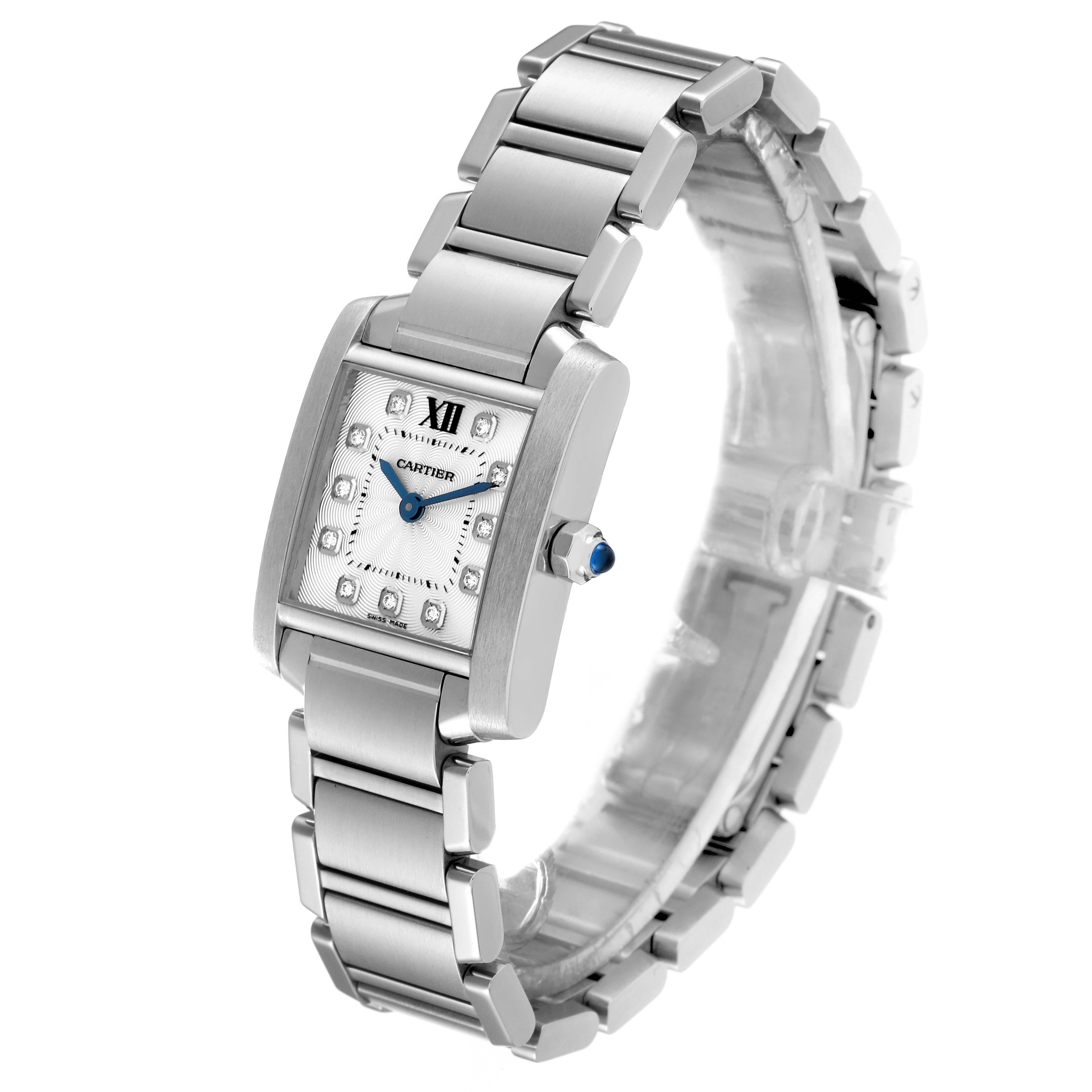 Women's Cartier Tank Francaise Small Steel Diamond Dial Ladies Watch WE110006 For Sale