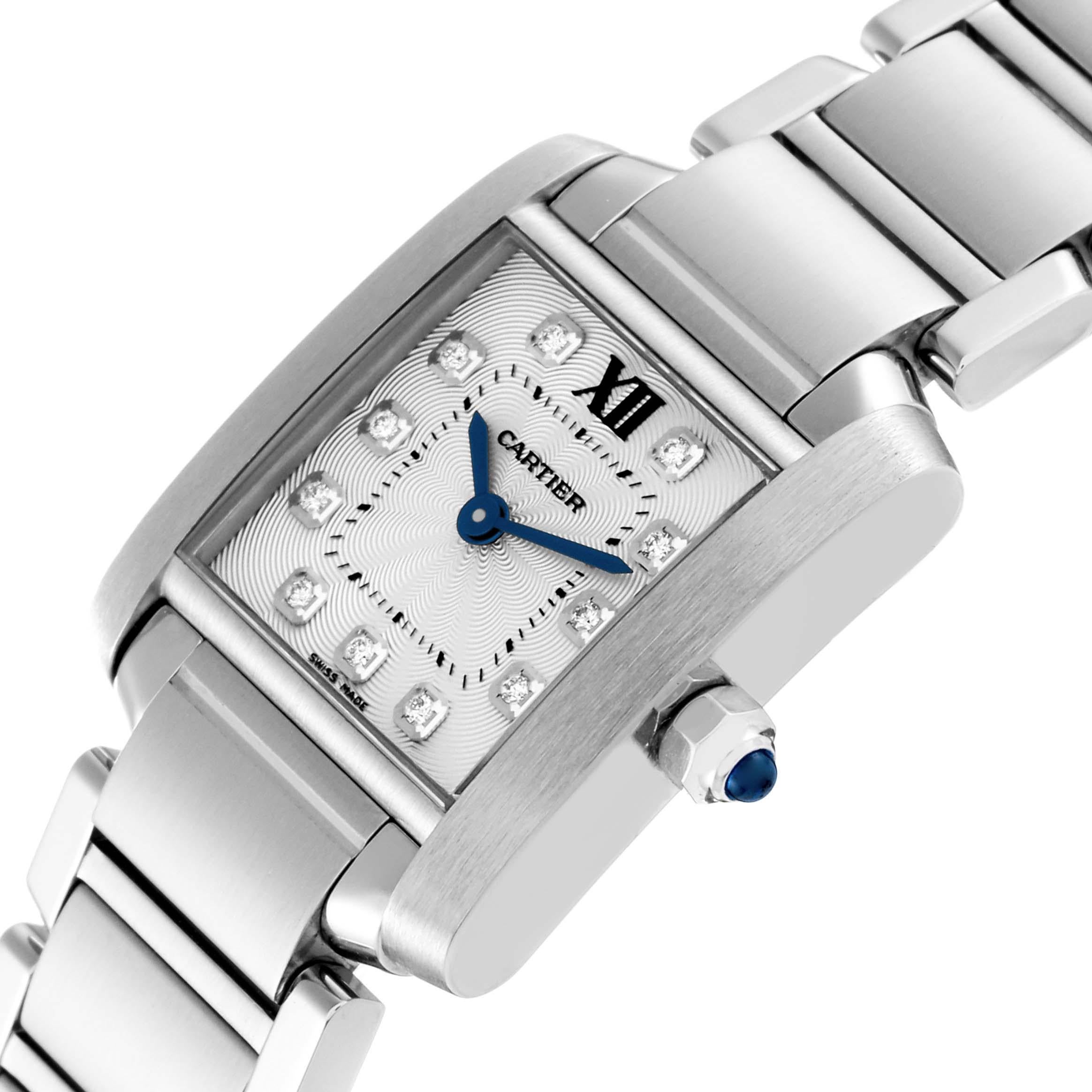 Cartier Tank Francaise Small Steel Diamond Dial Ladies Watch WE110006 For Sale 1