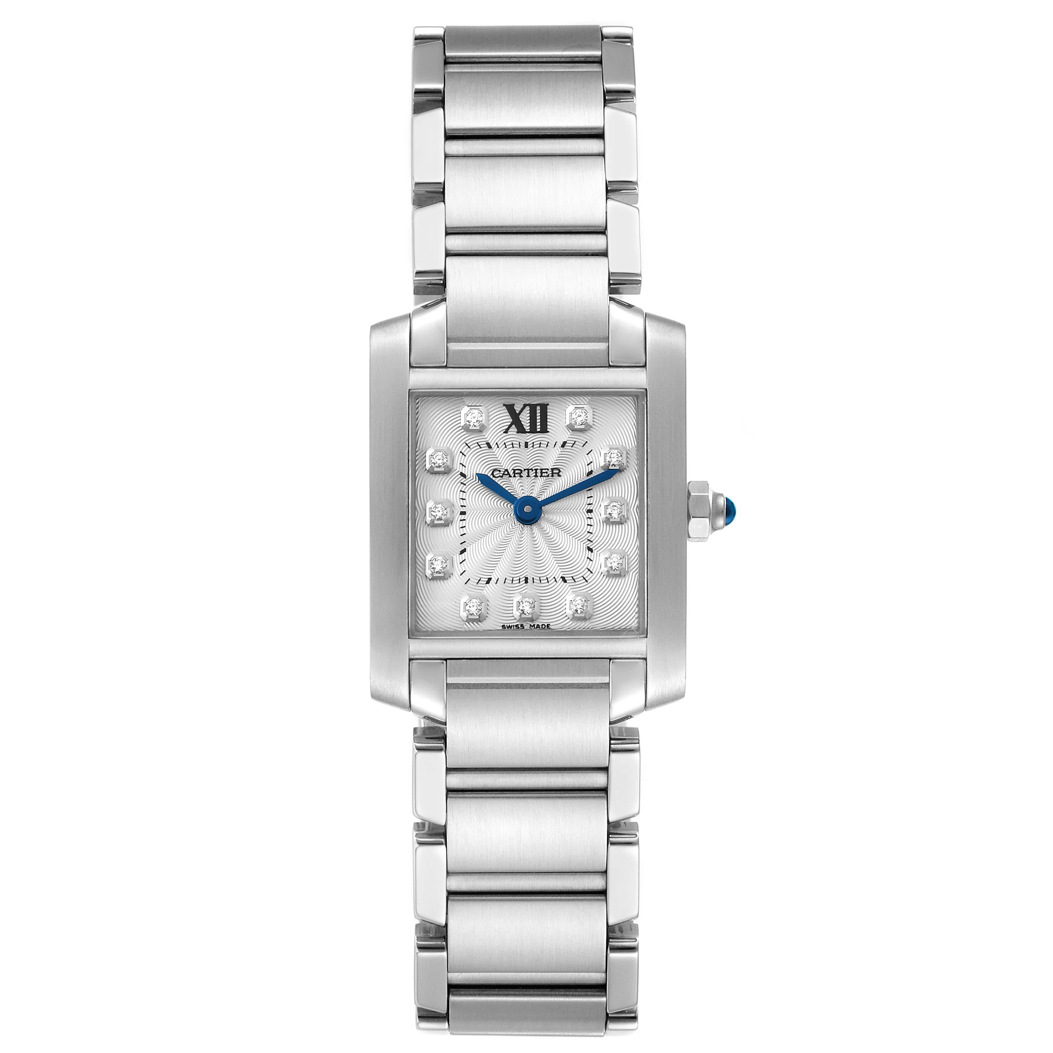 Cartier Tank Francaise Small Steel Diamond Dial Ladies Watch WE110006 For Sale 4