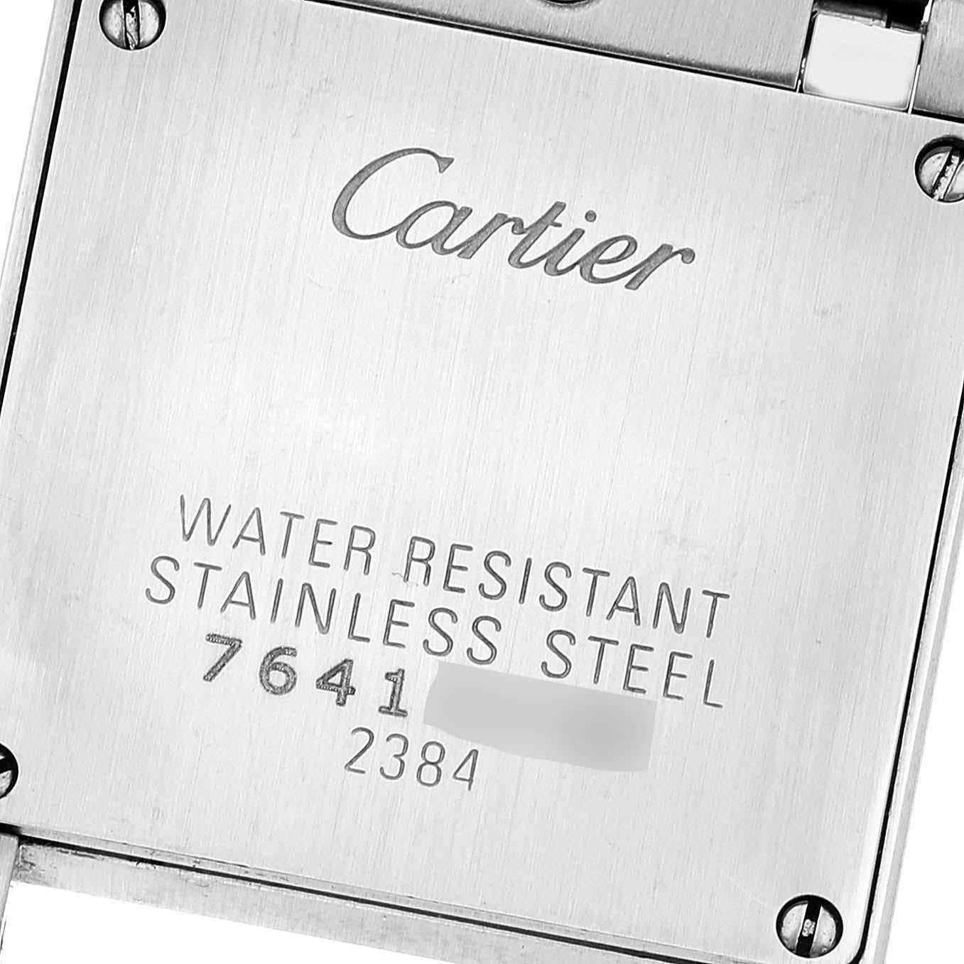 Cartier Tank Francaise Small Steel Yellow Gold Ladies Watch W51007Q4. Quartz movement. Rectangular stainless steel 25.0 x 20.0 mm case. Octagonal 18k yellow gold crown set with a blue spinel cabochon. . Scratch resistant sapphire crystal. Silvered