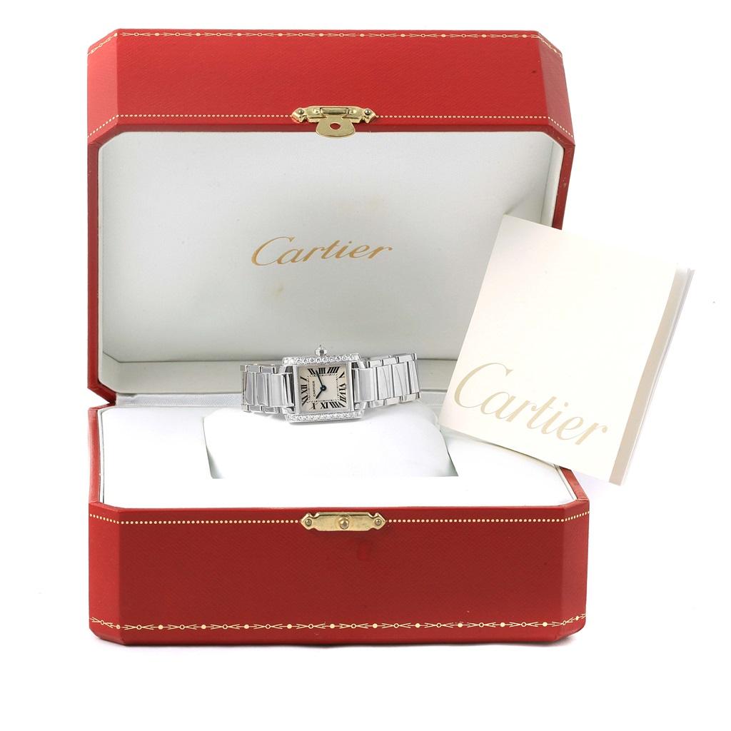 Cartier Tank Francaise Small White Gold Diamond Ladies Watch WE1002S3 For Sale 5