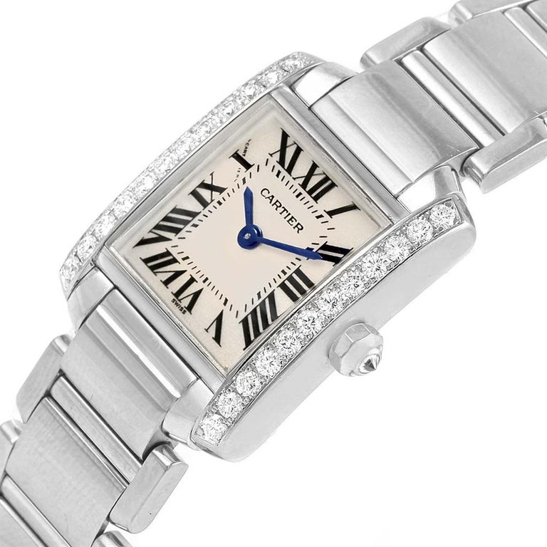 Cartier Tank Francaise Small White Gold Diamond Ladies Watch WE1002S3 ...