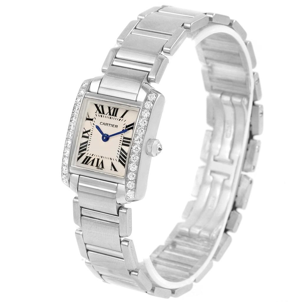 Cartier Tank Francaise Small White Gold Diamond Ladies Watch WE1002S3 For Sale 2