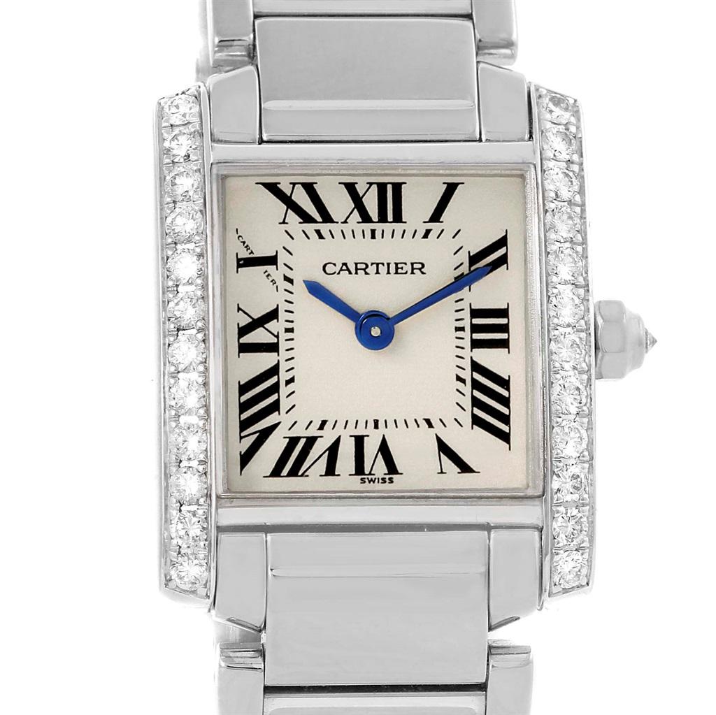 Cartier Tank Francaise Small White Gold Diamond Ladies Watch WE1002S3 For Sale