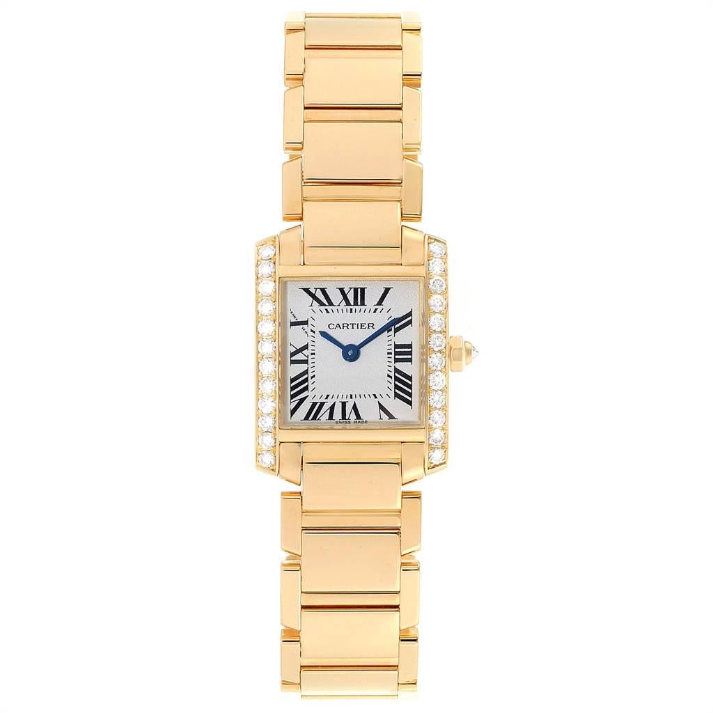Cartier Tank Francaise Small Yellow Gold Diamond Ladies Watch WE1001R8 In Excellent Condition For Sale In Atlanta, GA