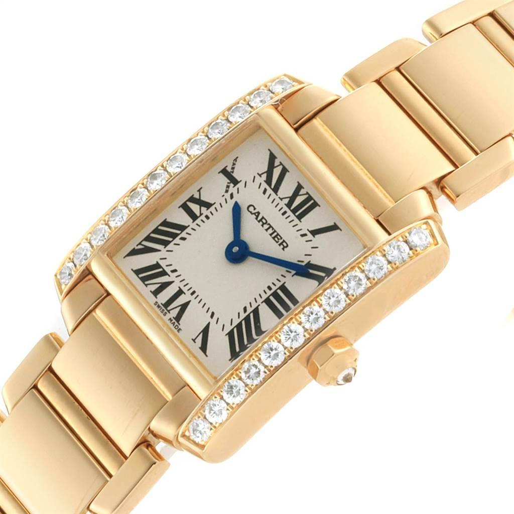 Cartier Tank Francaise Small Yellow Gold Diamond Ladies Watch WE1001R8 For Sale 2