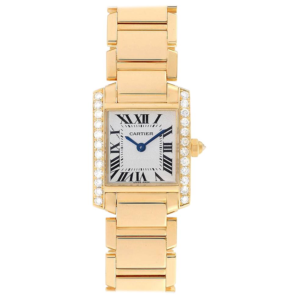 Cartier Tank Francaise Small Yellow Gold Diamond Ladies Watch WE1001R8 For Sale