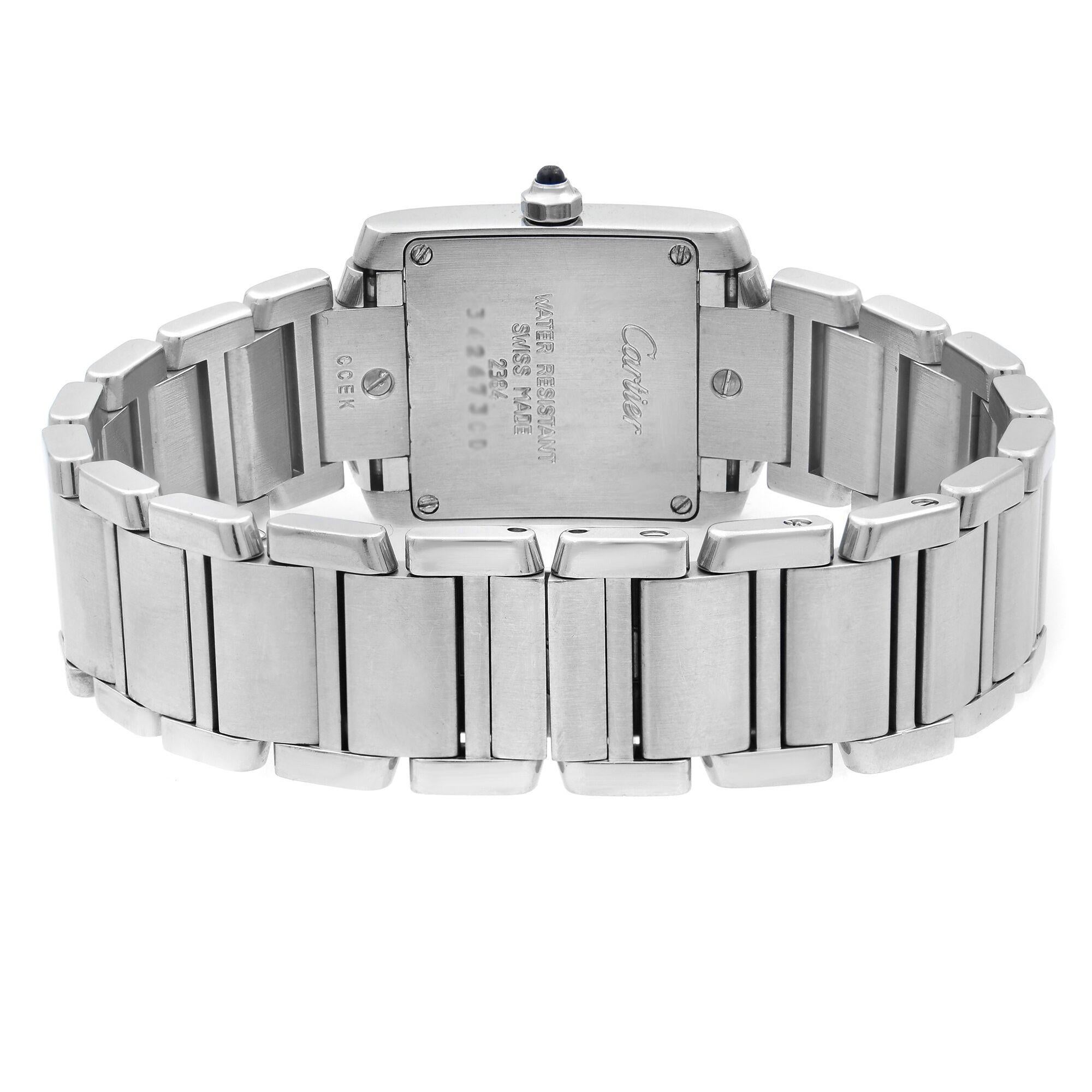 Cartier Tank Francaise Square Silver Dial Steel Quartz Ladies Watch W51008Q3 In Excellent Condition In New York, NY