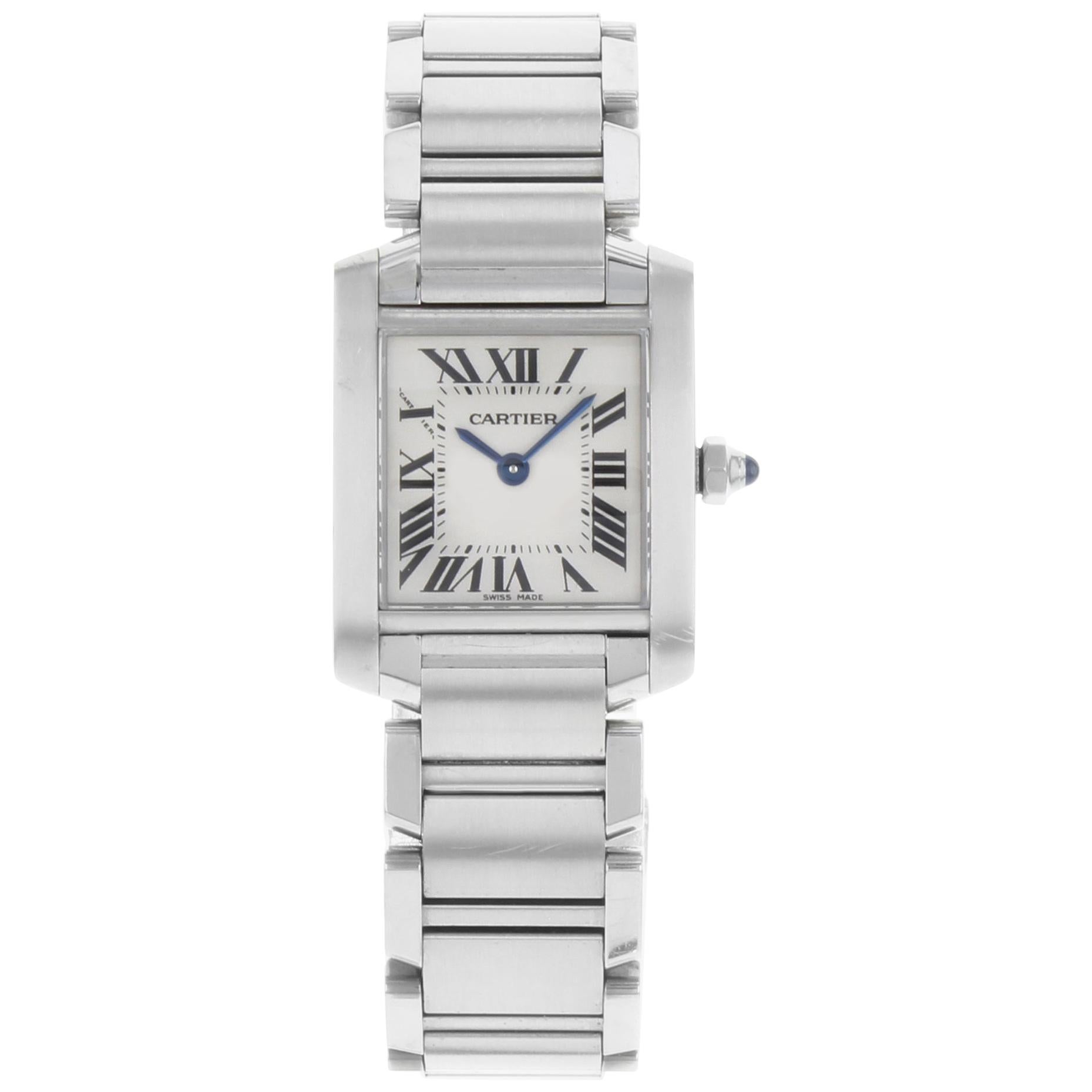 Cartier Tank Francaise Square Silver Dial Steel Quartz Ladies Watch W51008Q3