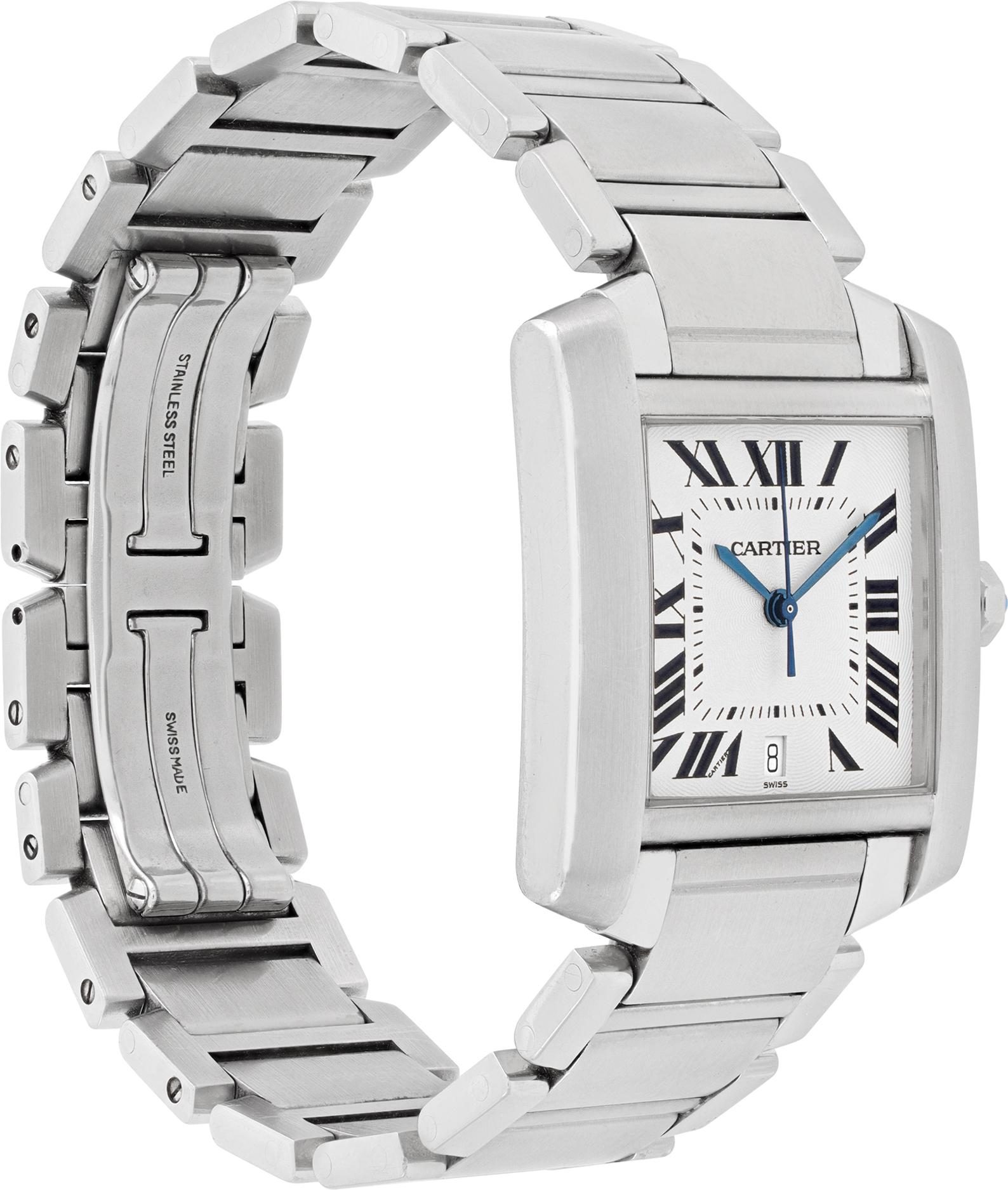Cartier Tank Française Stainless Steel Automatic Wristwatch Ref W51002Q3 In Excellent Condition For Sale In Surfside, FL