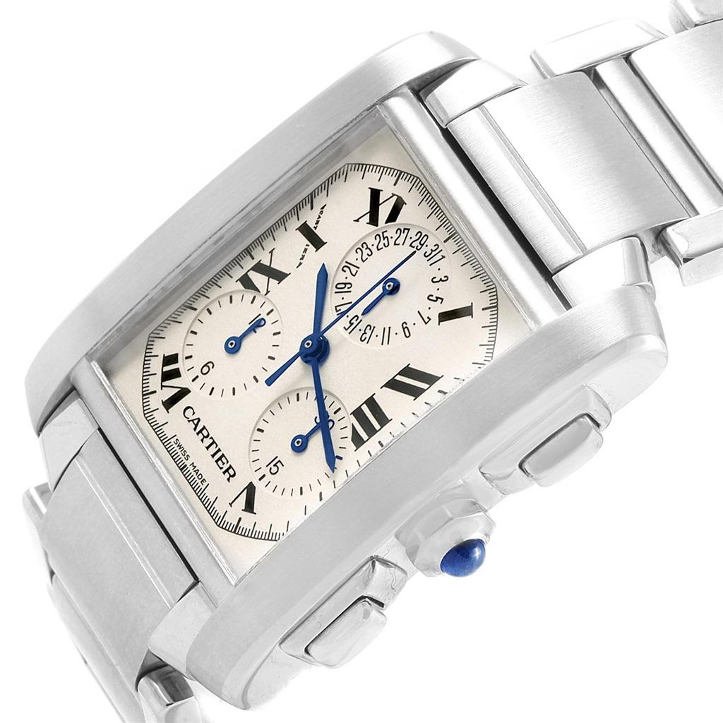 Cartier Tank Francaise Stainless Steel Chronoflex Men's Watch W51001Q3 In Excellent Condition For Sale In Atlanta, GA