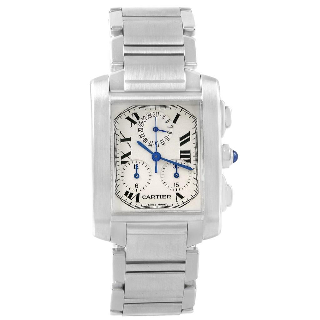 Cartier Tank Francaise Stainless Steel Chronoflex Men's Watch W51001Q3 For Sale 1