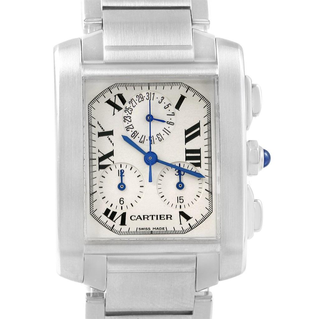 Cartier Tank Francaise Stainless Steel Chronoflex Men's Watch W51001Q3 For Sale 2