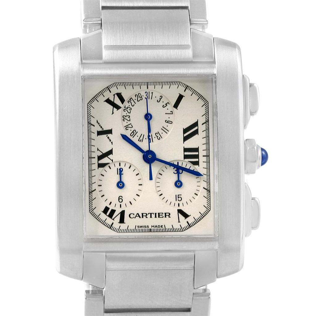 Men's Cartier Tank Francaise Stainless Steel Chronoflex Watch W51001Q3 For Sale