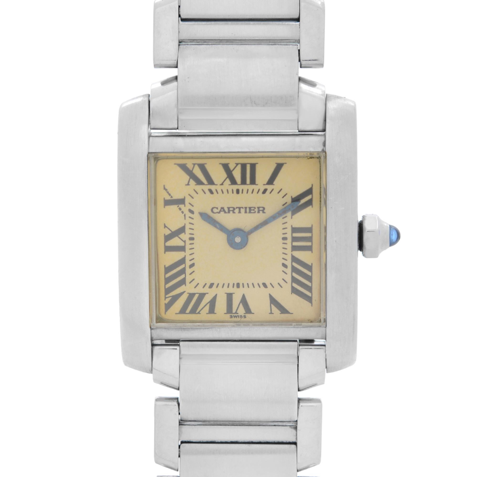 Pre-owned Cartier Tank Francaise Stainless Steel Cream Roman Dial Quartz Ladies Watch 2300. dial becomes due to age and moisture. blue hands have little rust. Scratches on the crystal.  No Original Boxes and Papers are Included. Comes with