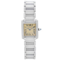 Cartier Tank Francaise Edelstahl Creme römisches Zifferblatt Quarz Damenuhr 2300