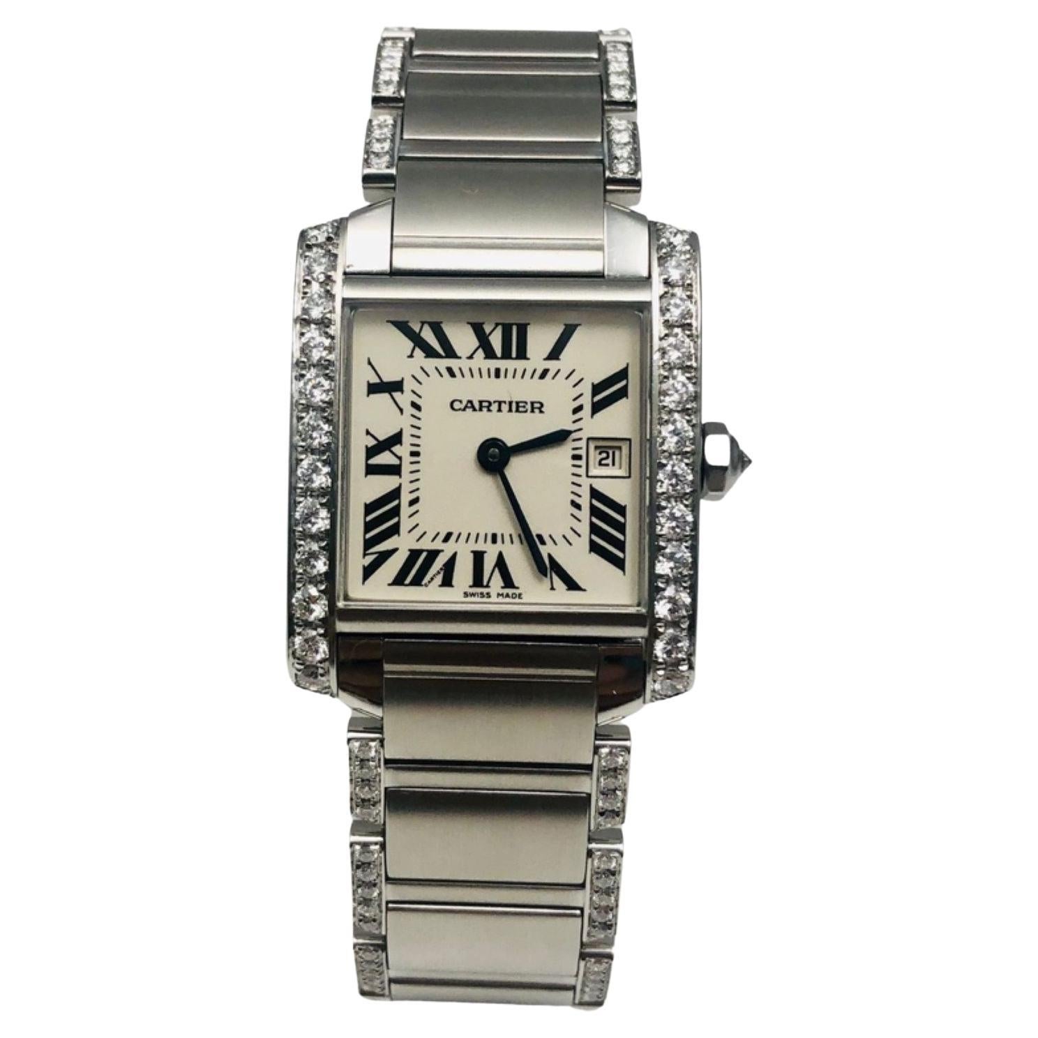 Cartier Stainless Steel Tank Francaise Chronograph Wristwatch Ref 2303