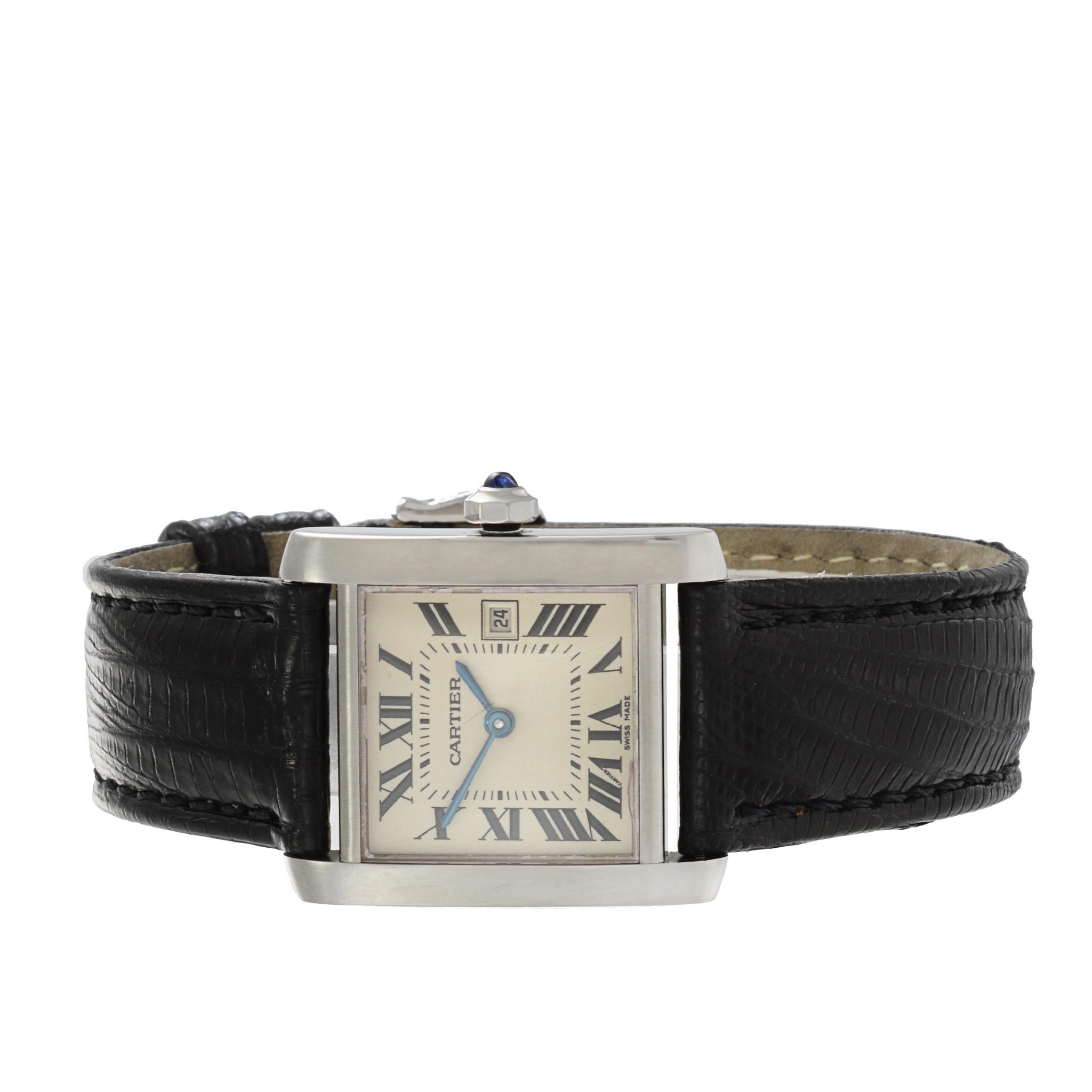 Cartier Tank Francaise Edelstahl Quarz im Zustand „Hervorragend“ in New York, NY