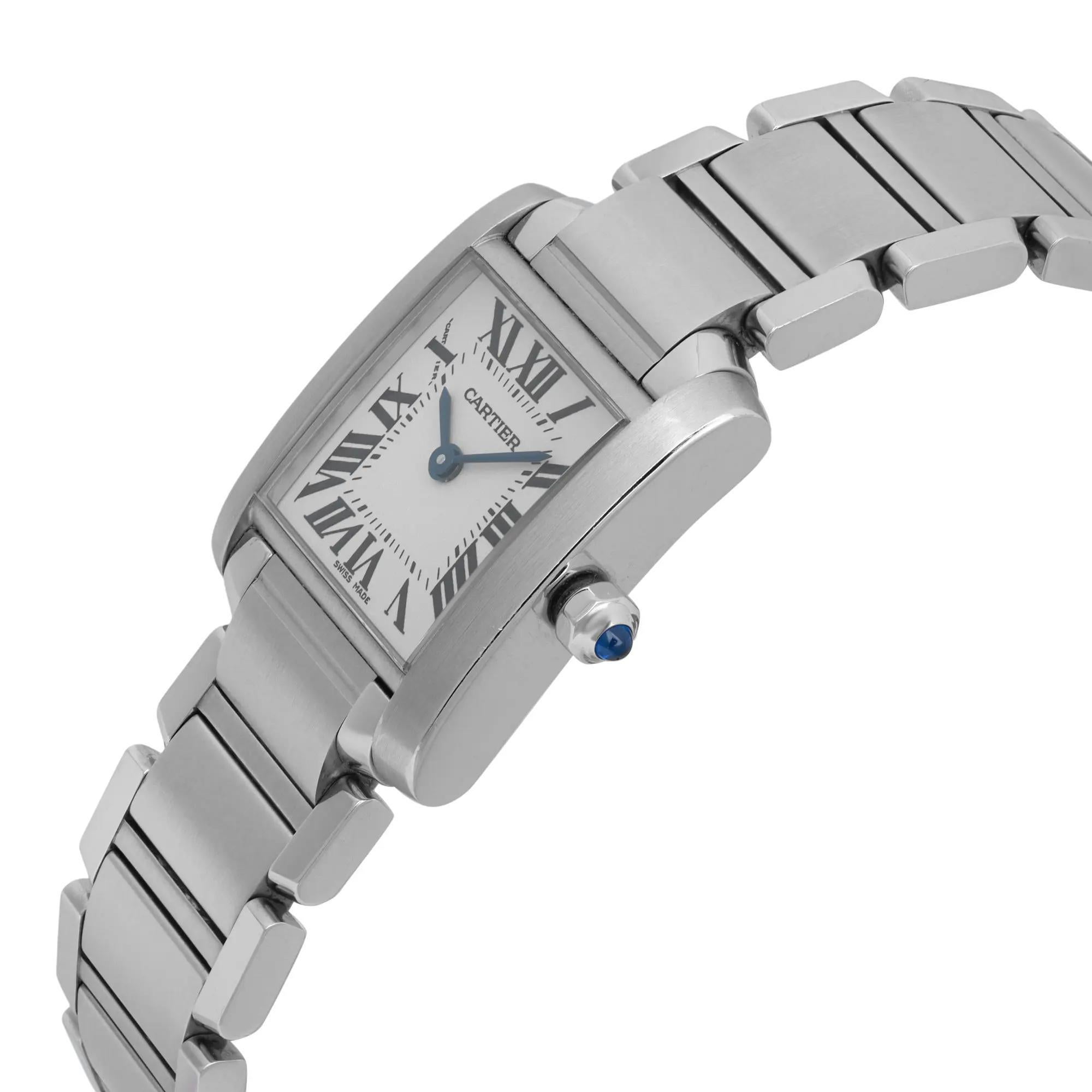 Reloj Cartier Tank Francaise Acero inoxidable Esfera plateada Cuarzo Mujer W51008Q3 en Excelente estado para la venta en New York, NY
