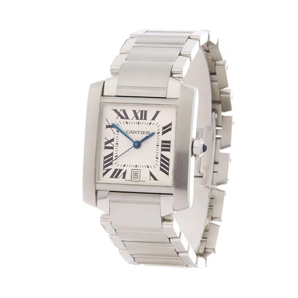 Ref: W4719
Manufacturer: Cartier
Model: Tank Francaise
Model Ref: 2302 or W51002Q3
Age: Circa 2000's
Gender: Unisex
Complete With: Xupes Presentation Pouch 
Dial: White Roman 
Glass: Sapphire Crystal
Movement: Automatic
Water Resistance: To