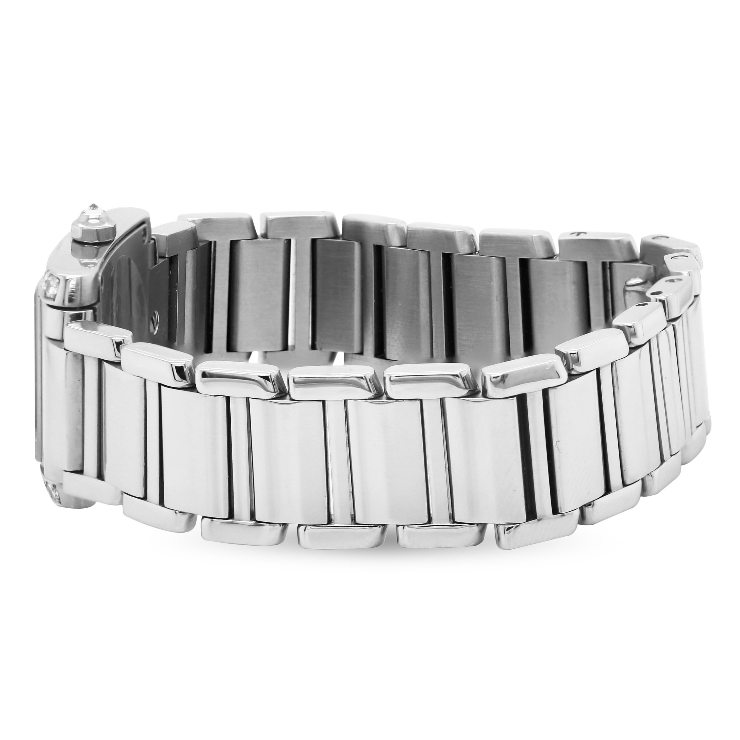 Round Cut Cartier Tank Francaise Stainless Steel White Diamond Bezel Ladies Watch 2384