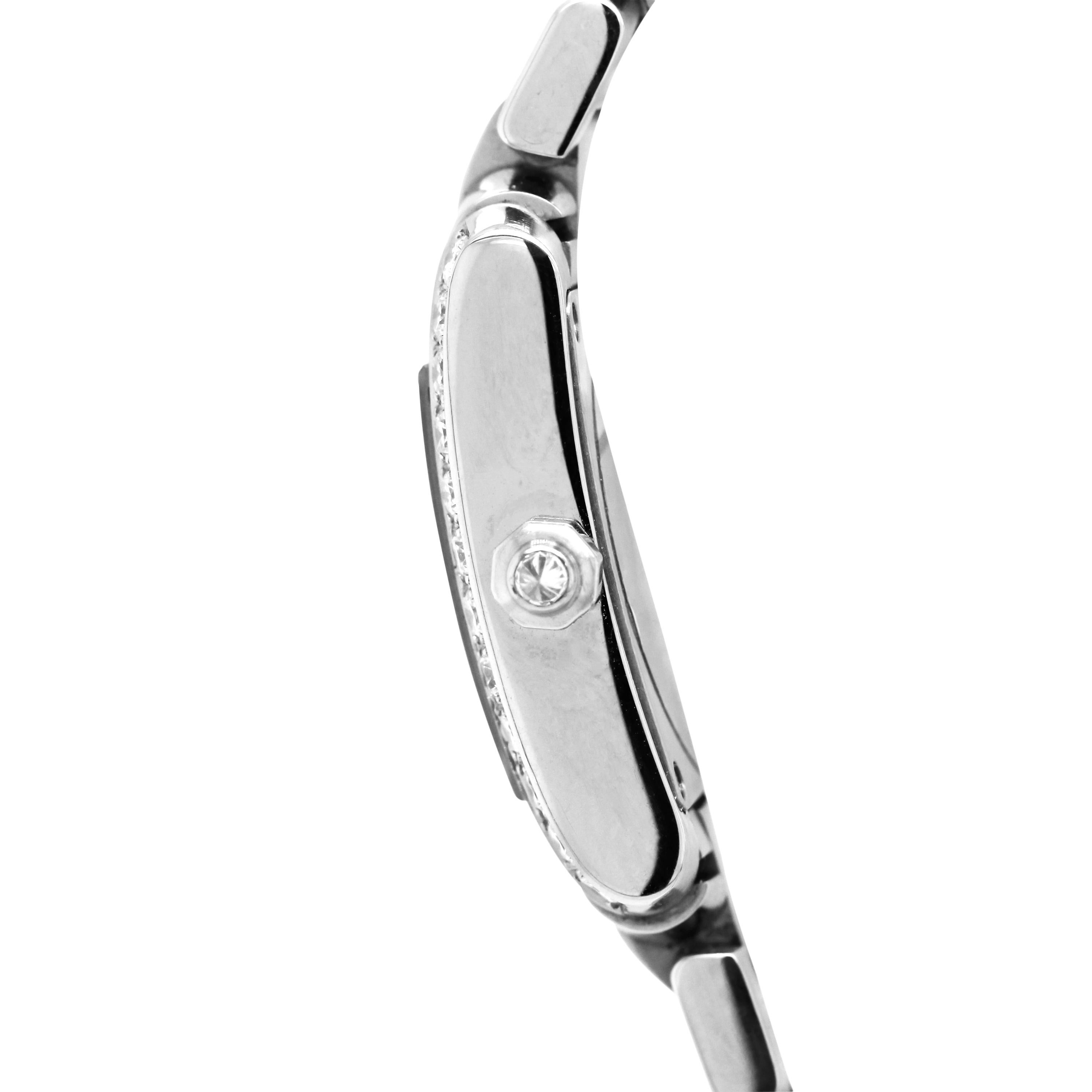 Round Cut Cartier Tank Francaise Stainless Steel White Diamond Bezel Ladies Watch 2384