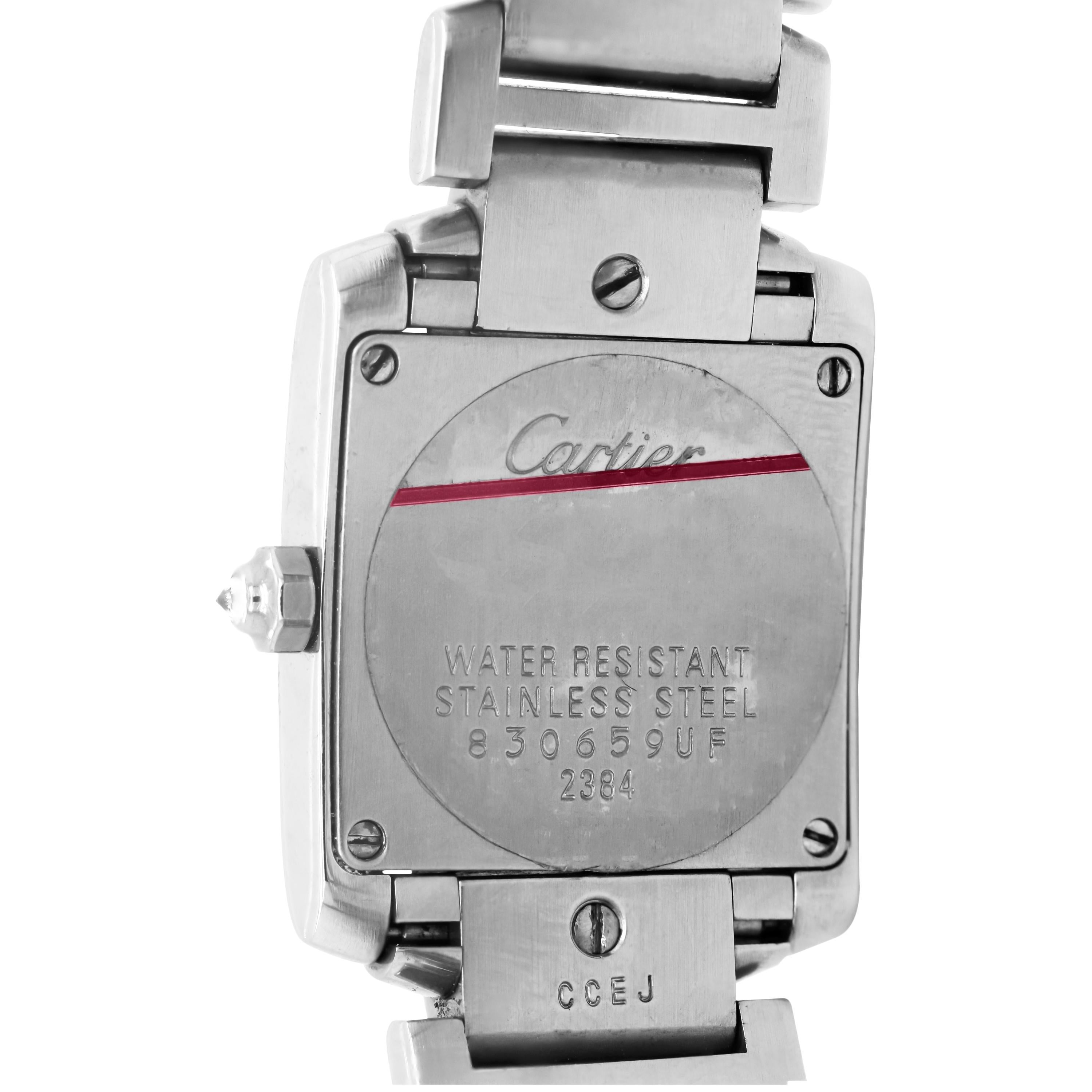 Women's Cartier Tank Francaise Stainless Steel White Diamond Bezel Ladies Watch 2384