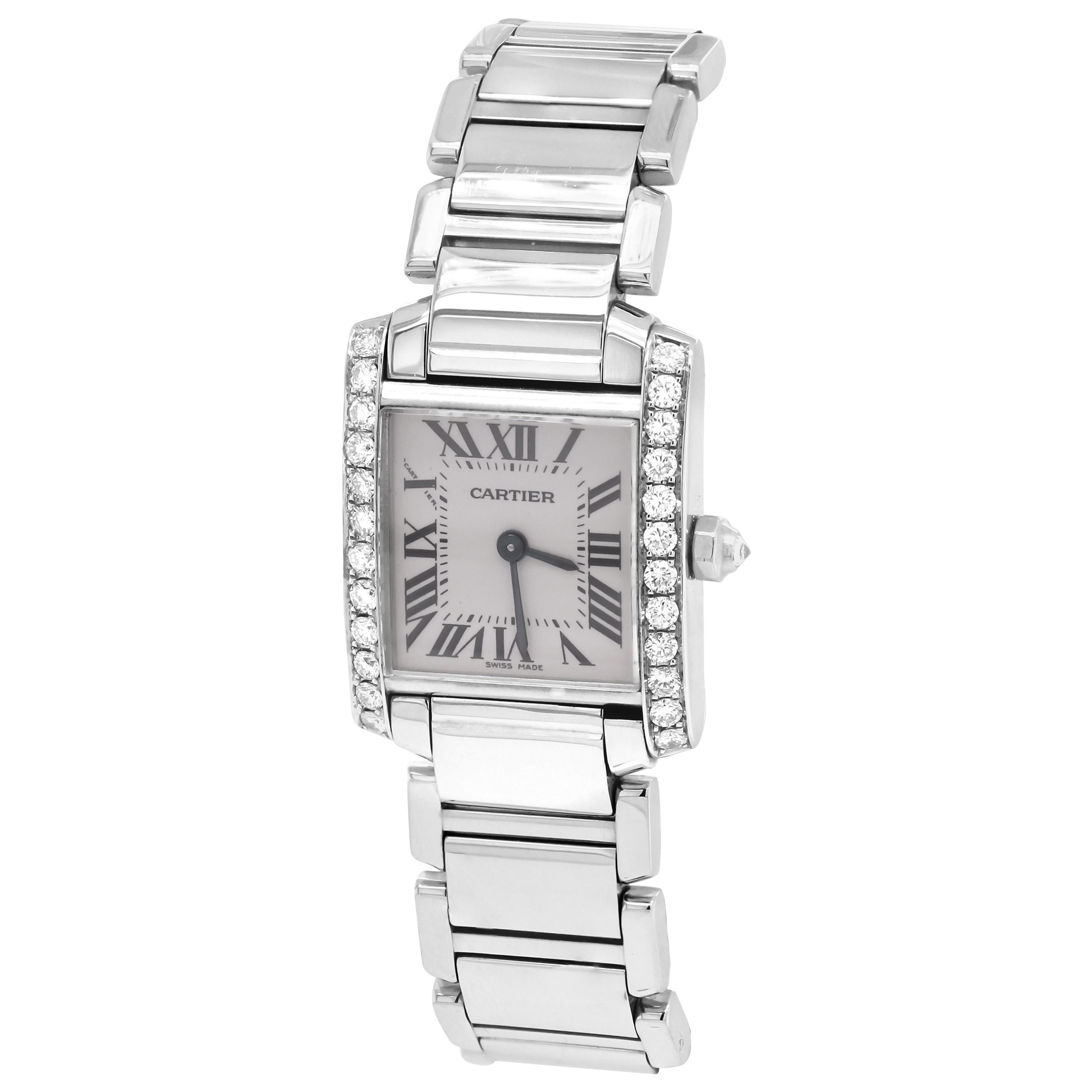 Cartier Tank Francaise Stainless Steel White Diamond Bezel Ladies Watch 2384
