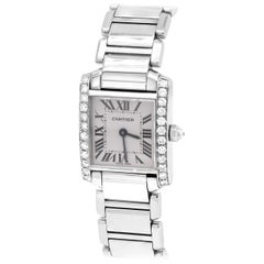 Cartier Tank Francaise Stainless Steel White Diamond Bezel Ladies Watch 2384