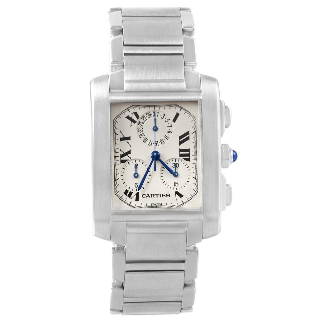 Cartier Tank Francaise Steel Chronoflex Men’s Watch W51001Q3 Box For Sale 2