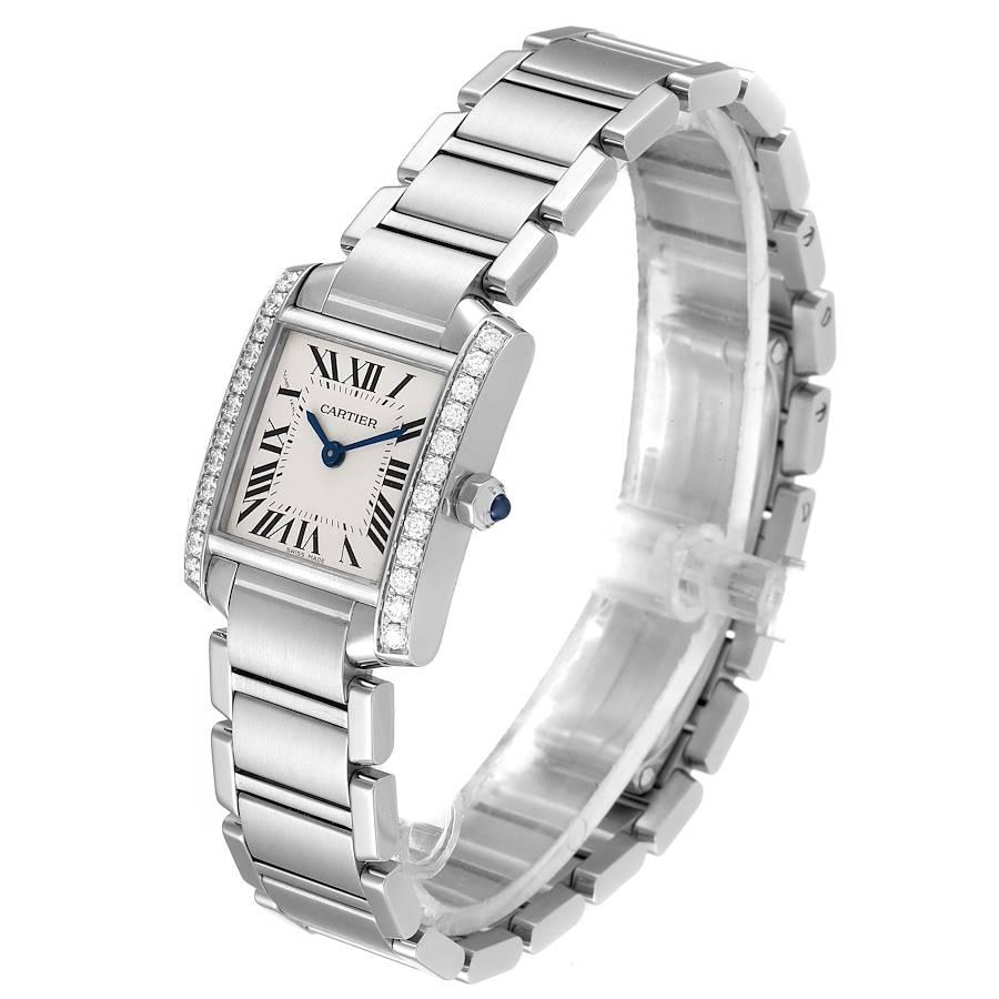 Women's Cartier Tank Francaise Steel Diamond Ladies Watch W4TA0008 Box Card For Sale