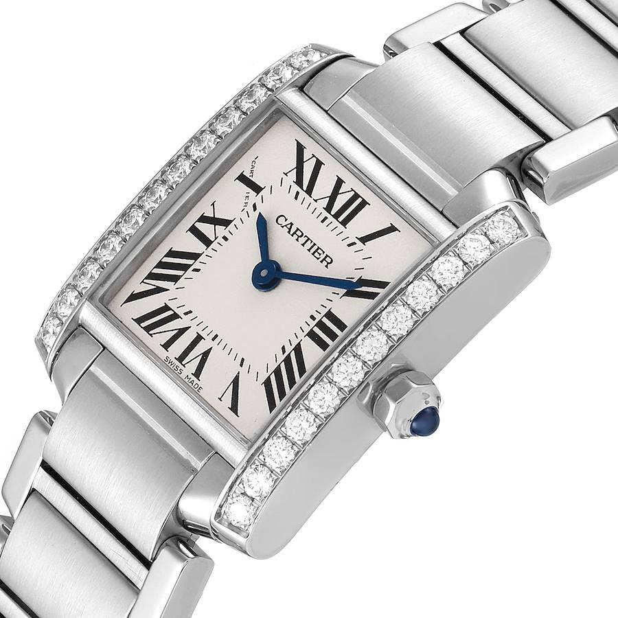 Cartier Tank Francaise Steel Diamond Ladies Watch W4TA0008 Box Card For Sale 1