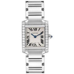 Cartier Tank Francaise Steel Diamond Ladies Watch W4TA0008 Box Papers