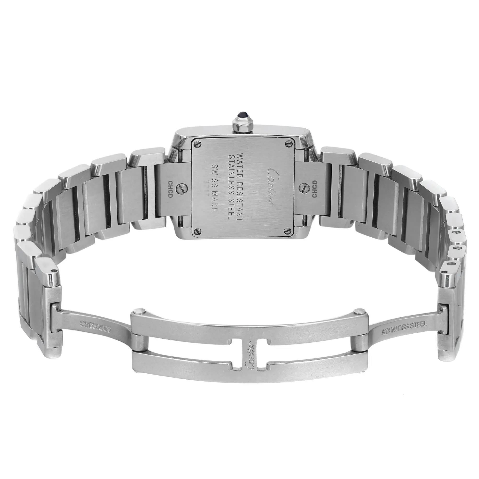 Cartier Tank Francaise Steel Diamond Silver Dial Ladies Quartz Watch W4TA0008 In Excellent Condition In New York, NY