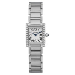 Cartier Tank Française, montre à quartz en acier, diamants et cadran argenté, pour femmes W4TA0008