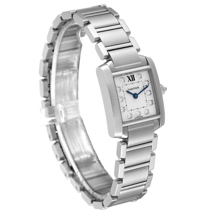 Cartier Tank Francaise Steel Diamond Small Ladies Watch WE110006 Box Card In Excellent Condition For Sale In Atlanta, GA