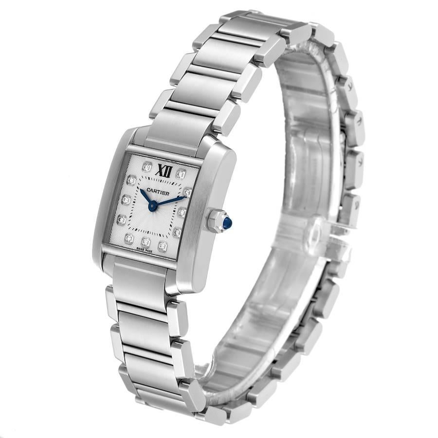 Women's Cartier Tank Francaise Steel Diamond Small Ladies Watch WE110006 Box Card For Sale