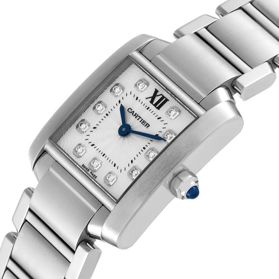 Cartier Tank Francaise Steel Diamond Small Ladies Watch WE110006 Box Card For Sale 1