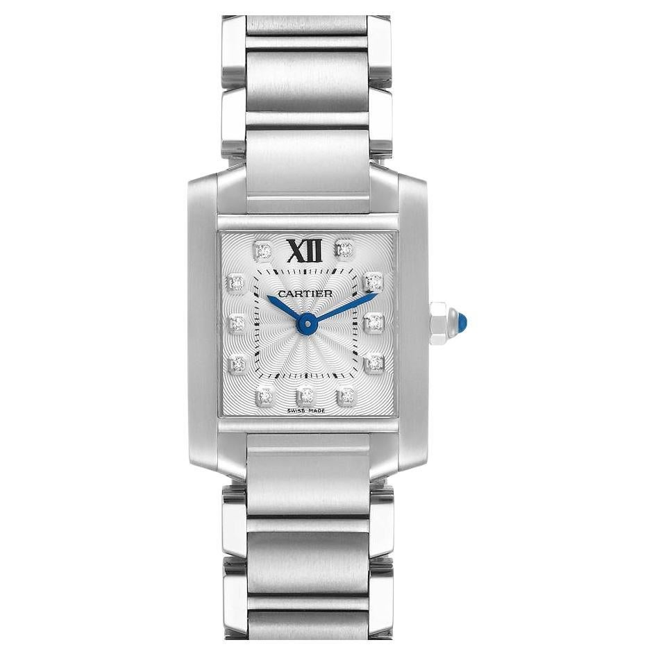 Cartier Tank Francaise Steel Diamond Small Ladies Watch WE110006 Box Card For Sale