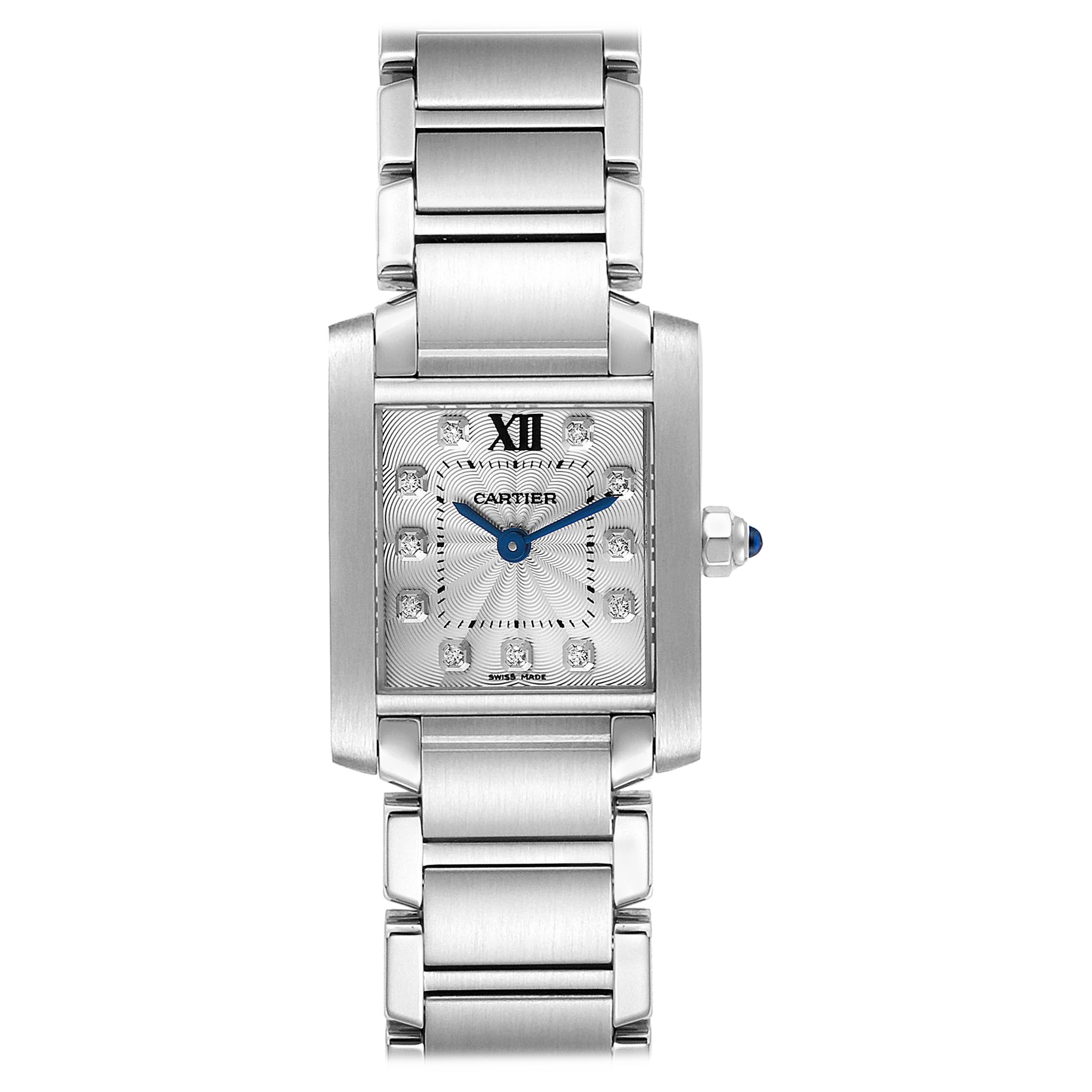 Cartier Tank Francaise Kleine Damenuhr aus Stahl mit Diamanten WE110006 im Angebot
