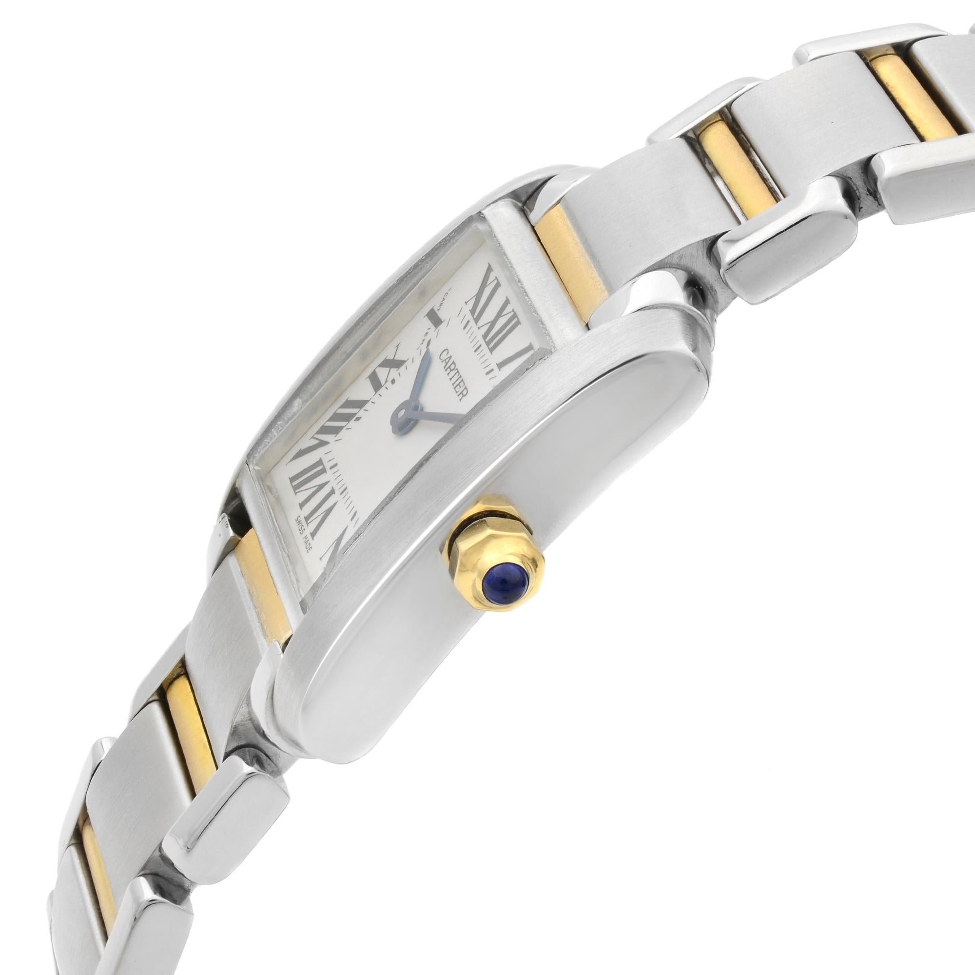 Cartier Tank Francaise Steel Gold White Roman Dial Ladies Quartz Watch W51007Q4 In Excellent Condition In New York, NY