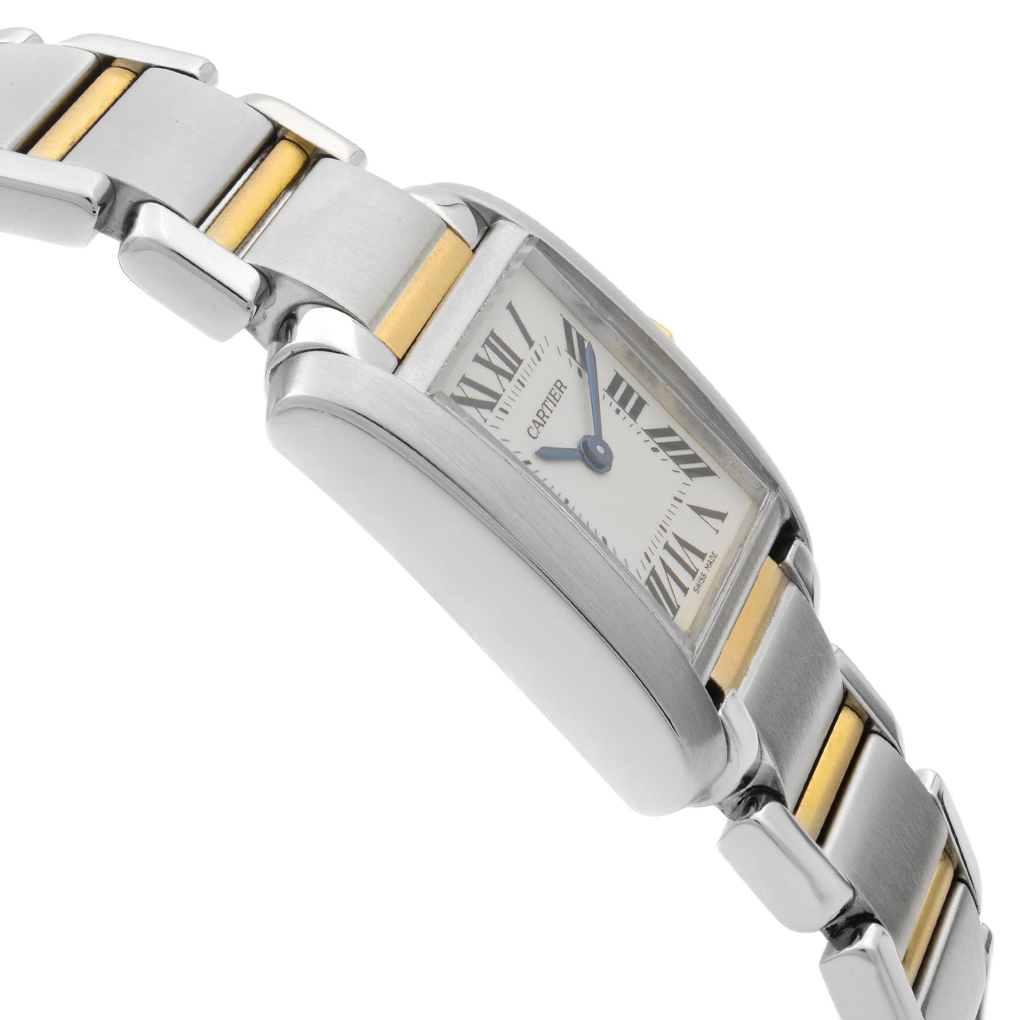 Women's Cartier Tank Francaise Steel Gold White Roman Dial Ladies Quartz Watch W51007Q4