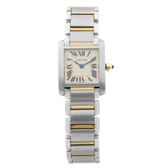 Vintage Cartier Tank Francaise Steel Gold White Roman Dial Ladies Quartz Watch W51007Q4